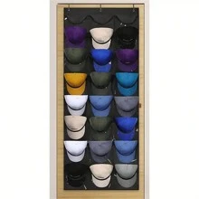 1pc 24-Pocket Baseball Cap Organizer - Outdoor Hat Holder, Protector And Display Shelf Hangers - Black - View 8