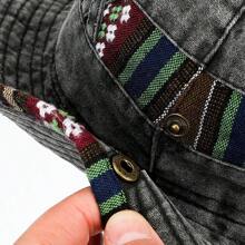 Boho Unisex Sombrero de sol de ocio al aire libre estilo vaquero Anti-UV para pesca para hombres con ala ancha (posición del botón y patrón de tela aleatorio) - A - Ver 4