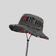 Boho Unisex Sombrero de sol de ocio al aire libre estilo vaquero Anti-UV para pesca para hombres con ala ancha (posición del botón y patrón de tela aleatorio) - A - Ver 2