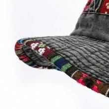 Boho Unisex Sombrero de sol de ocio al aire libre estilo vaquero Anti-UV para pesca para hombres con ala ancha (posición del botón y patrón de tela aleatorio) - A - Ver 3