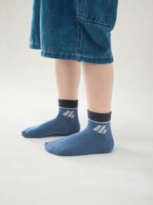 5pairs/Set Simple Solid Color Striped Socks For Boys - Multicolor - View 4
