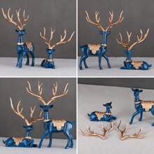 Set Of 2 Blue Modern Christmas Reindeer Statues For Living Room Table Decor - Blue - View 6