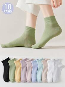 10pairs/Pack Women's Breathable Mesh Thin Short Socks Suitable For Daily Wear In Spring And Summer