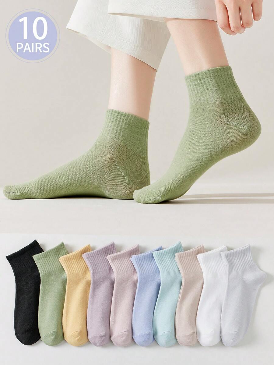 10pairs/Pack Women's Breathable Mesh Thin Short Socks Suitable For Daily Wear In Spring And Summer