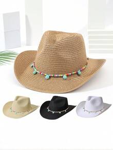 1頂中性裝飾腰帶波西米亞牛仔帽遮陽帽稻草帽沙灘帽,適用於日常生活 - 多色 - 查看 12