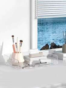 1pc Stackable Desktop Storage Box, Transparent Document Tray, Acrylic Material File Storage Container, For Storing Paper, Magazine, Office Supplies - Clear - View 4