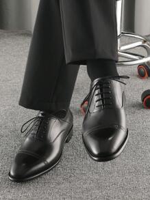 Men's Formal Handmade Oxford Shoes, British Style, Solid Black, Lace-Up, Low-Cut, Gentleman's Top Layer Leather, Breathable And Comfortable, Youth Men's Shoes.