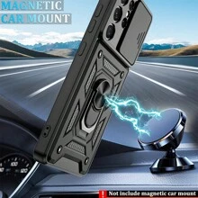 1 件黑色带滑动相机盖和旋转磁环支架，重型超薄防震混合坚固防摔保护套女士男士女孩手机壳苹果兼容 16pro/16promax/16plus/16/15pro/15promax 防水防摔防刮 - 黑色 - 查看 4