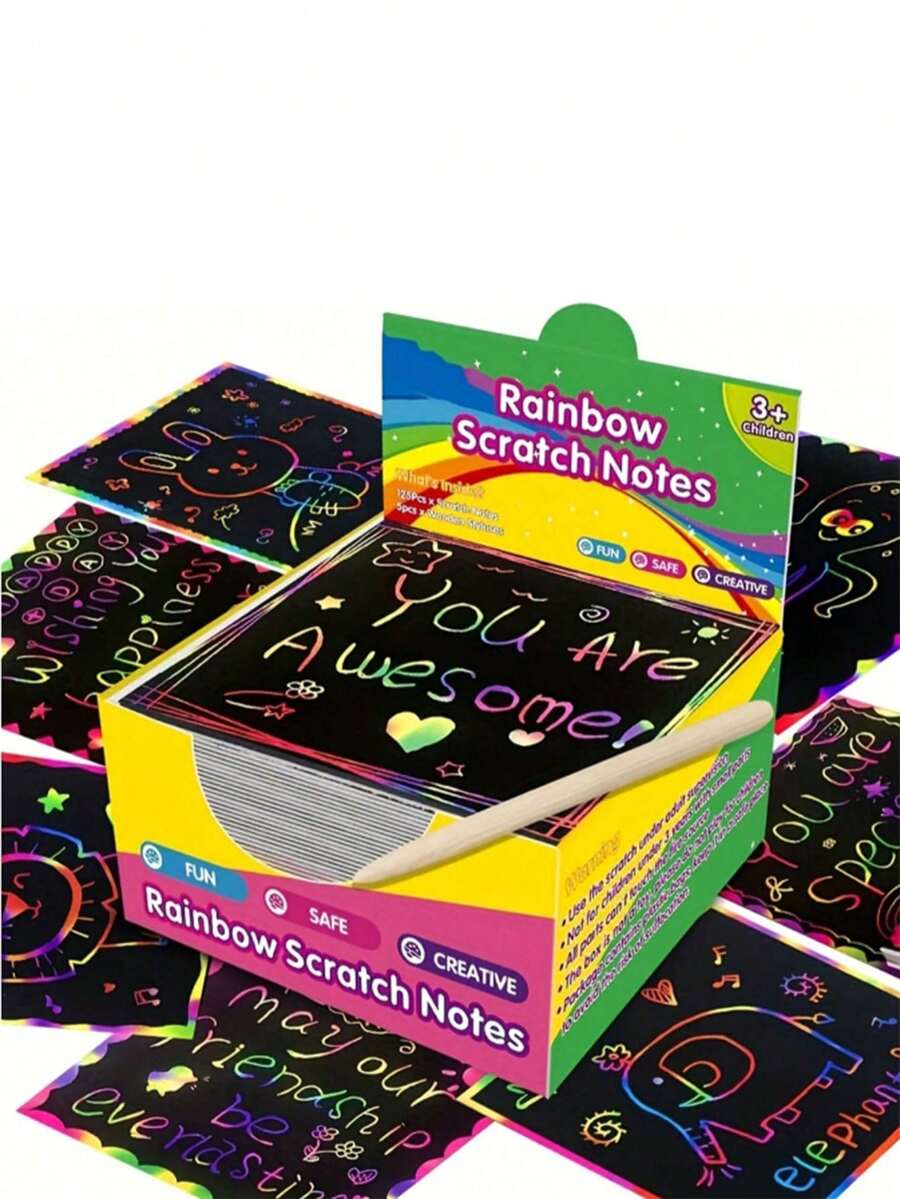 100pcs Magic Scratch Art Set, Rainbow Scratchboard Craft Kits, Mini Gift Toys With 2 Wooden