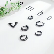1 Miếng Nhỏ bé Tròn Đen Đa giác Hình dạng Tai Trụ Hình tam giác Hoa tai Dành Cho Nam Và Nữ - Màu Đen Súng - Xem 1