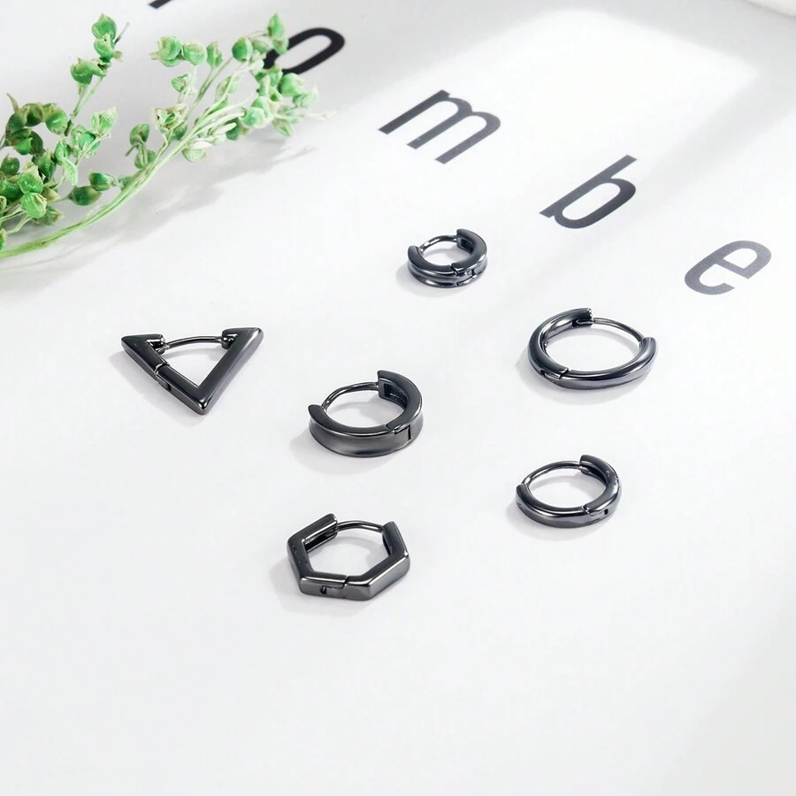 1 Miếng Nhỏ bé Tròn Đen Đa giác Hình dạng Tai Trụ Hình tam giác Hoa tai Dành Cho Nam Và Nữ - Màu Đen Súng - Xem 1