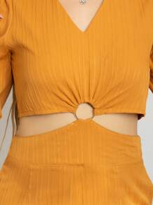 Beautiful Summer Fashion Palazzo With Solid Color, Side Cuts And Texture - 橘色 - 查看 6