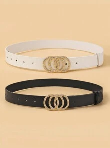 Conjunto De 2 Cintos Infantis Com Fivela De Três Anéis De Strass E Decoração Brilhante, Multifuncional Para Uso Diário Ou Festivo