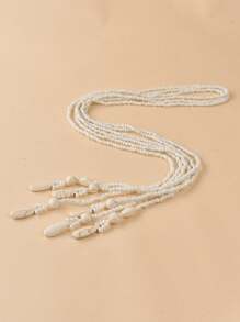 Bohemian Knotted Rice Bead Necklace For Women - White - View 5