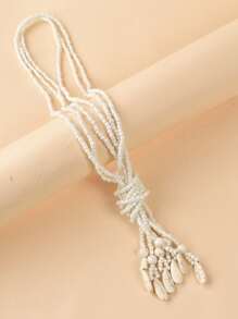 Bohemian Knotted Rice Bead Necklace For Women - White - View 2