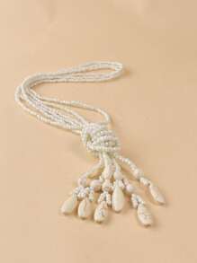 Bohemian Knotted Rice Bead Necklace For Women - White - View 4