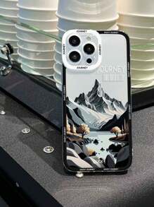 1 Stück Transparente Stoßdämpfer Anti-fall Modische Bergmuster Gedruckte Handyhülle Kompatibel Mit Apple-, Samsung- Und Xiaomi Redmi-serien
