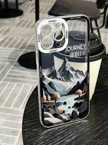 1 Stück Transparente Stoßdämpfer Anti-fall Modische Bergmuster Gedruckte Handyhülle Kompatibel Mit Apple-, Samsung- Und Xiaomi Redmi-serien