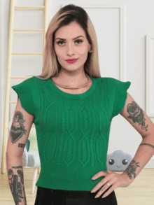 Women Knit Tops - màu xanh lá - Xem 2