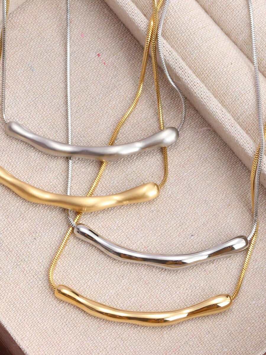VceTd 1條簡約、中性的鋼材竹簍設計吊墜項鍊,適合女性日常佩戴或作為派對禮物 - style1-LW003 - 查看 1