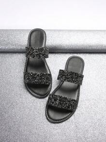 Plus Size Women's Rhinestone Decor Open Toe Slippers With Strap, Casual &Fashionable Beach Sandals For Summer