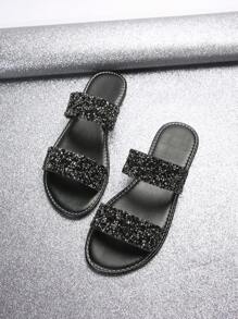 Plus Size Women's Rhinestone Decor Open Toe Slippers With Strap, Casual &Fashionable Beach Sandals For Summer