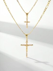 2入組簡約優雅的銅項鍊和吊墜套裝,適合送給情侶、朋友或閨蜜,日常佩戴和假期的完美選擇 - 金黃色 - 查看 2