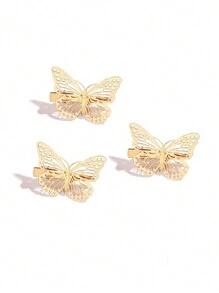 6pcs/Set Women's Solid Color Metal Hollow Out Shiny Butterfly Edge Hair Clip, Y2k Street Side Hairpin, Fashionable Personalized School Style, Suitable For Party, Ball, Daily Use Elegant Bow