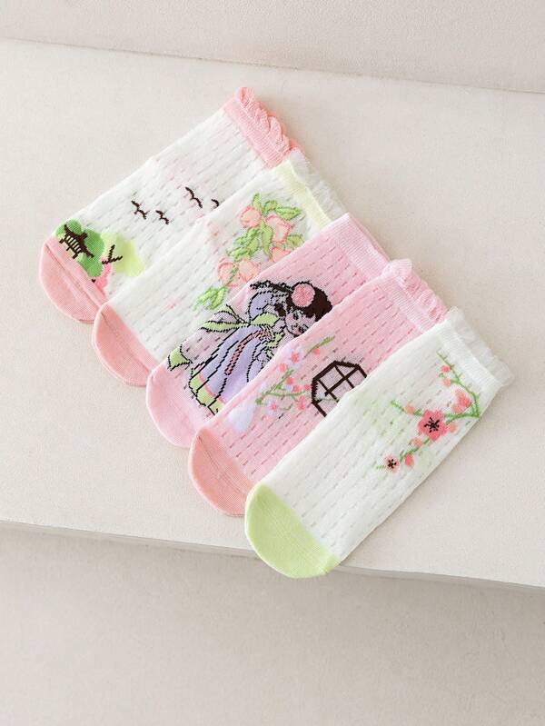 Calcetines Para Niñas De Media Pantorrilla Transpirables Y Delgados De Malla Con Doble Volante Para Primavera Y Verano