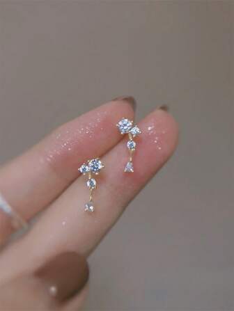 CHOSHILAR 1對女士鋯石搭配垂墜水滴造型耳環,復古優雅百搭設計,全年可穿戴