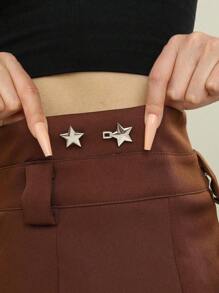 1對可調節可拆卸無需縫製的牛仔褲腰帶扣-對比星星設計的縮腰工具 - 銀色 - 查看 2