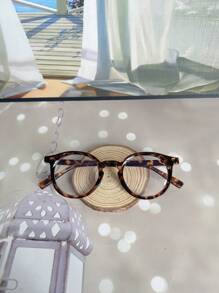 1pc Round Shape New Style Leopard Print Glasses Clear Glasses Accessories