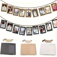 10 件/套纸质照片横幅，悬挂照片墙，适用于婚礼、周年纪念、生日、节日派对、家居装饰、桌面 DIY 装饰（带夹子和麻绳） - 黃色 - 查看 2