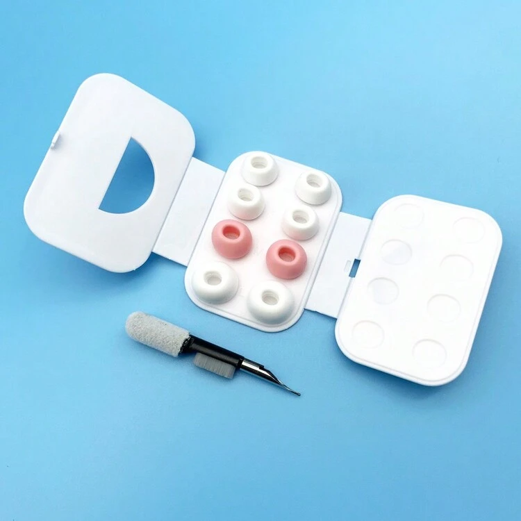 [4 pares] Puntas de repuesto compatibles con Airpods Pro y Airpods Pro de 2.a generación con agujero de reducción de ruido con caja de almacenamiento portátil, kit de limpieza 3 en 1 compatible con Airpods 1 2 3 Pro/Pro 2 con protección contra el polvo incorporada, 4 Tamaños (XS/S/M/L) - pink white - Ver 8