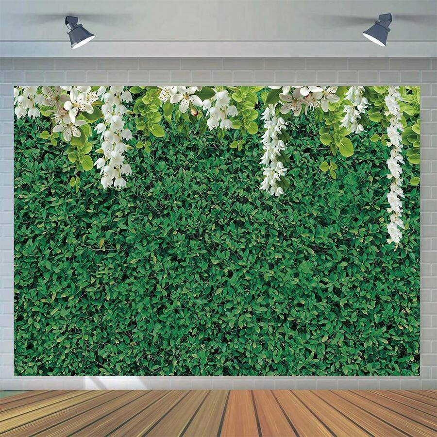 1 件綠葉牆白花婚禮攝影背景布肖像、工作室裝飾、照相亭道具 4 種尺寸 - 彩色 - 查看 1