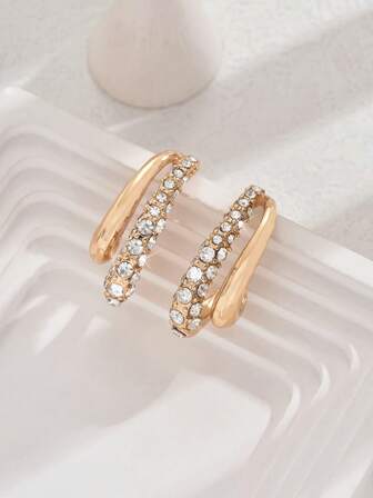 2pcs Fashionable Classic European & American Style Eagle Beak Water Drop Shaped, Rhinestone Spiral, Round Hoop Knot, Round Disc Pearl Flower Stud Earrings, Faux Pearl Design Jewelry, Gold Alloy Electroplated, Suitable For Women's Daily Outfit, Holiday Party Gift, Exaggerated Curved Water Drop Shape
