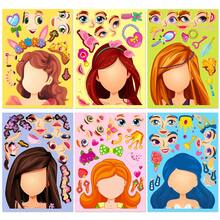 6 Hojas/pack Personalizado De Dibujos Animados Lindo Bricolaje De Princesa Rosa Que Cambia La Cara Del Rompecabezas De La Cara, Pegatinas De Pp De Animales De Juguete Para Niños Adecuados Para Botellas De Agua, Cascos, Equipaje, Regalos Para Niños Y Dibujos De Pegatinas - Multicolor - Ver 6
