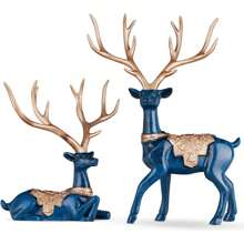 Set Of 2 Blue Modern Christmas Reindeer Statues For Living Room Table Decor - Blue - View 1