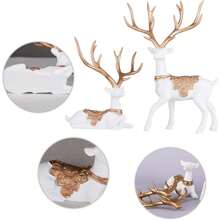 Set Of 2 Blue Modern Christmas Reindeer Statues For Living Room Table Decor - 白色 - 查看 5