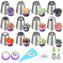 47 Pcs Russian Piping Tips Set, 12 Flower Frosting Nozzles Icing Tips for Cake Decorating Tips Kit, Baking Supplies for Cookie Cupcake, 2 Leaf Piping Tips 2 Couplers 30 Pastry Baking Bags - Multicolor - View 10