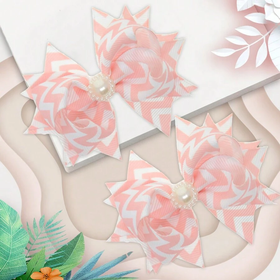 2Pcs 3 Inch Hair Bow Fashionable Children Hair Bows With Clips For Festivals - Multicolor - View 1