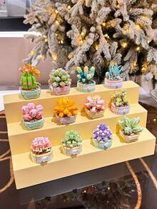 Cute Style Assembly Building Blocks Bouquet Of Orchids, Tulips, Roses Handmade Artificial Potted Succulent Plants Puzzle Toy For Women, Festival, Creative Desktop Decoration Gift Room Decoration - Building Block Succulent Potted Plants - View 2