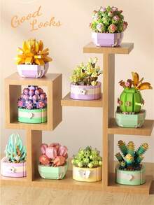 Cute Style Assembly Building Blocks Bouquet Of Orchids, Tulips, Roses Handmade Artificial Potted Succulent Plants Puzzle Toy For Women, Festival, Creative Desktop Decoration Gift Room Decoration - Building Block Succulent Potted Plants - View 6