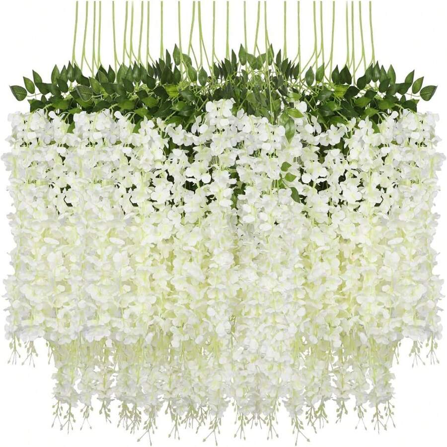 12 Pieces White Wedding Decoration Artificial Flowers, Modern PVC Simulated Wisteria Flowers Including Plastic Stems, Suitable For Home Decoration, Table Decoration, DIY Hanging Flowers, Wedding And Holiday Party Decorations(Leaves Color Random), Valentine Day, Gift - White - View 1