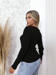 Women Knit Tops - Black - View 2