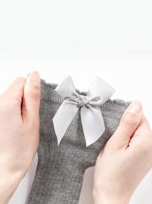 5 cặp Cô gái Màu thuần Tất tới đầu gối Với Nơ Đối với Giải trí Hoặc Trường học - Nhiều màu - Xem 5