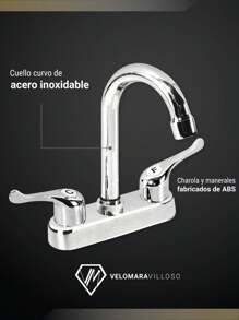 Llave Mezcladora Para Lavabo De Baño Grifería Cromado Cuello Curvo Accesorio Para Baño Fregadero - Gris - Ver 5