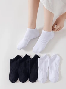 6pairs Black & White Striped Waistband Simple Daily Breathable Anti-Odor Women's Short Socks - Multicolor - View 3