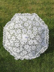 1 Peça Sombrinha Branca de Renda Bordada com Floral, Tamanho Pequeno, Adequada para Casamento, Festa de Casamento, Prop de Fotografia Nupcial