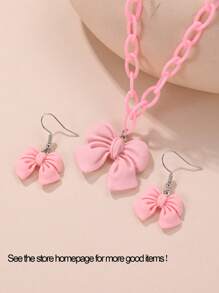 3入組蝴蝶項鍊和2對/套女孩耳環 - 粉色 - 查看 6